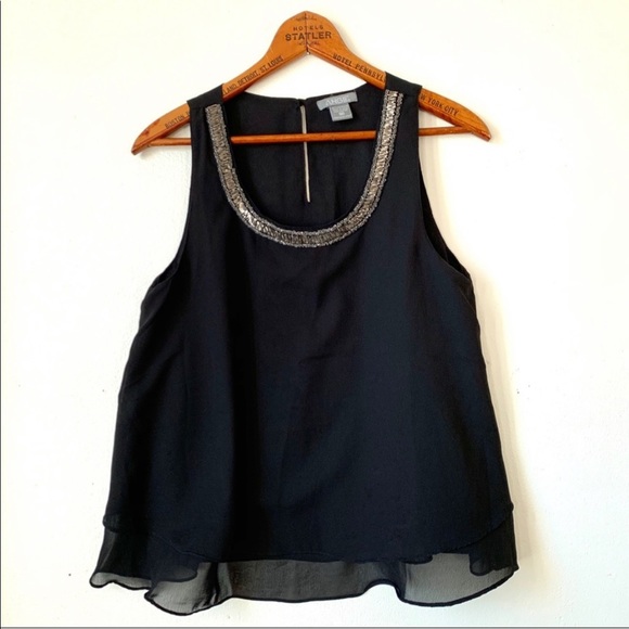 Angie Black chiffon tank with beaded neck - Picture 1 of 9
